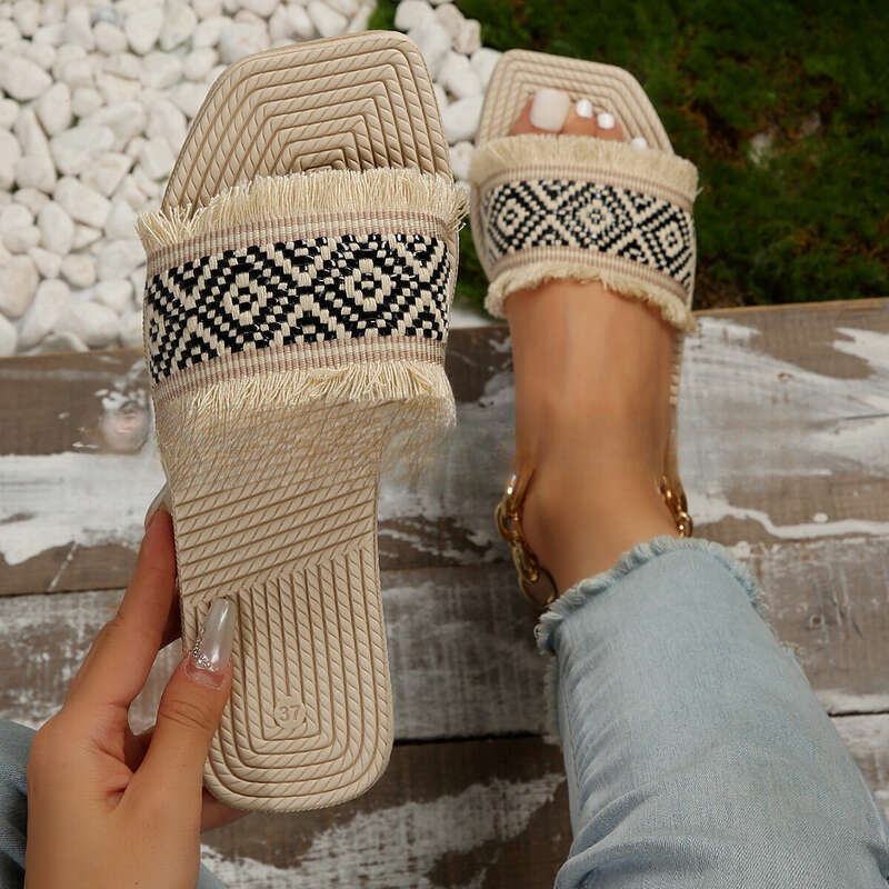 Damensandalen, kleine duftende flache Schuhe, Damenmantel, Sommermantel mit neuer Mode und Quaste_voghion.com