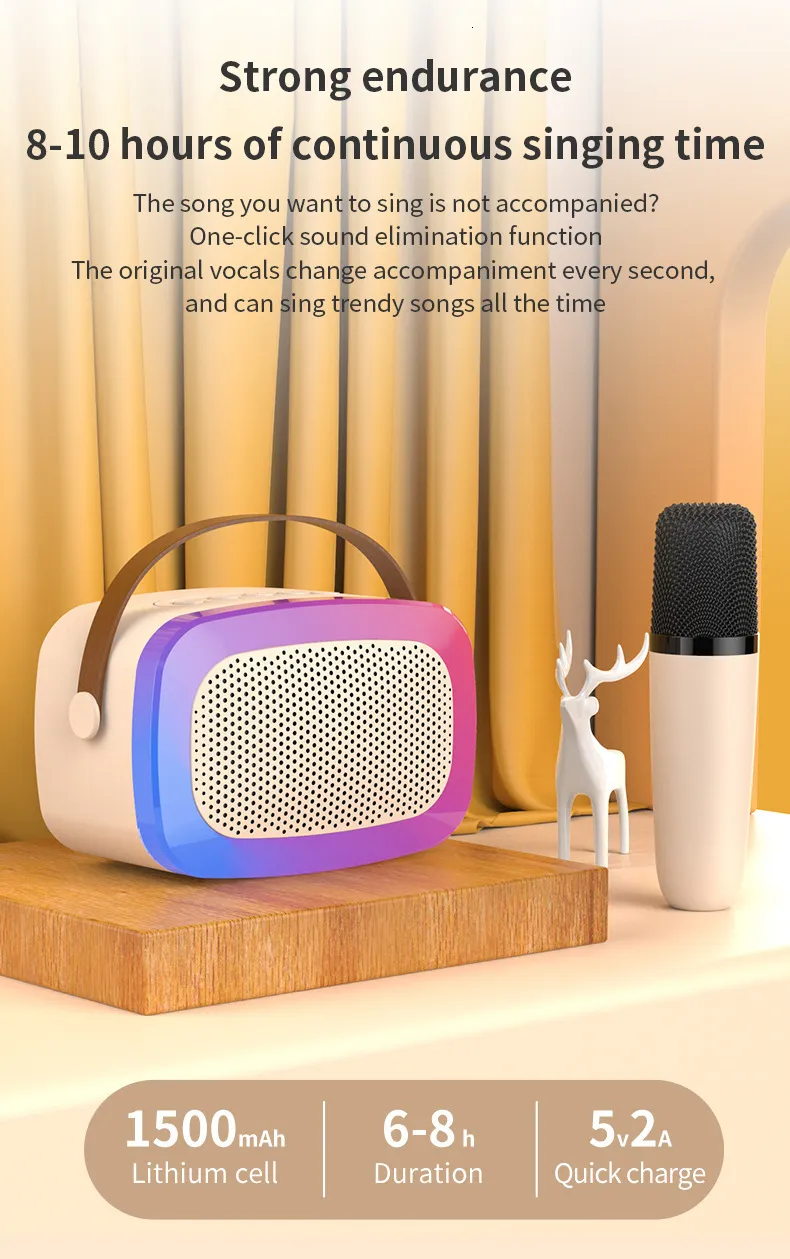 Microphones Mini Portable RGB Waterproof Children's Home Karaoke Speaker Subwoofer High Volume TWS Caixa De Som_voghion.com