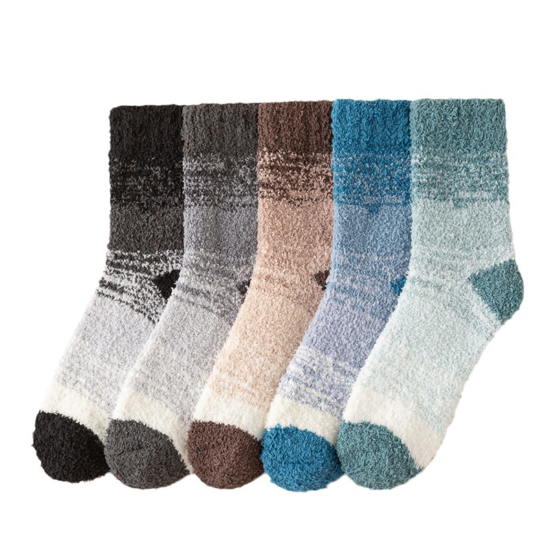 Nieuwe herfst- en wintersokken voor heren, koraalfleece, home, herensokken met middelhoge sokken, dikke sokken met kleurverloop, herensokken, vloersokken_voghion.com