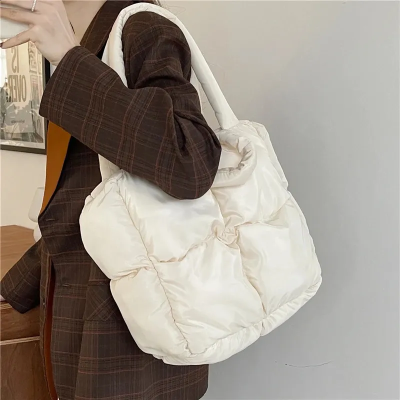 Borsa a tracolla gonfia da donna, trapuntata, in cotone spaziale, imbottita, in piuma, grande capacità, borsa a mano invernale per la spesa_voghion.com