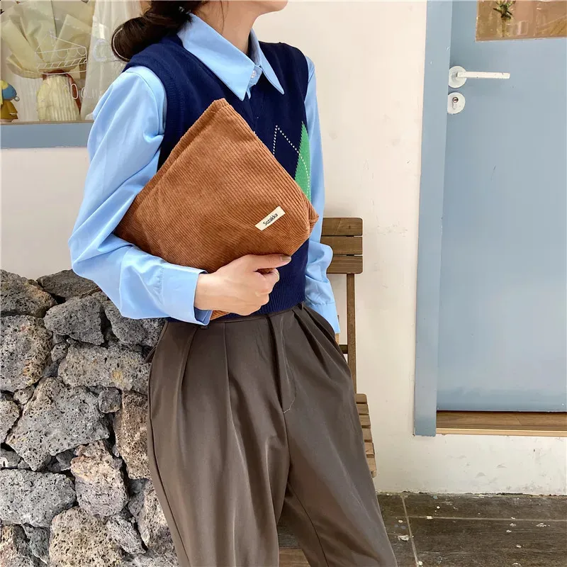 Große Kosmetiktasche aus Cordstoff für Damen, Reisetasche für Lippenstift, Organizer, Reißverschluss, Clutch, Handy-Geldbörse_voghion.com