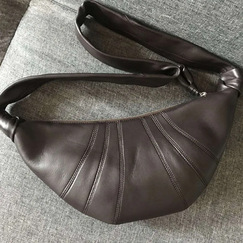 Croissant schoudertas voor dames van echt leer retro stijl_voghion.com
