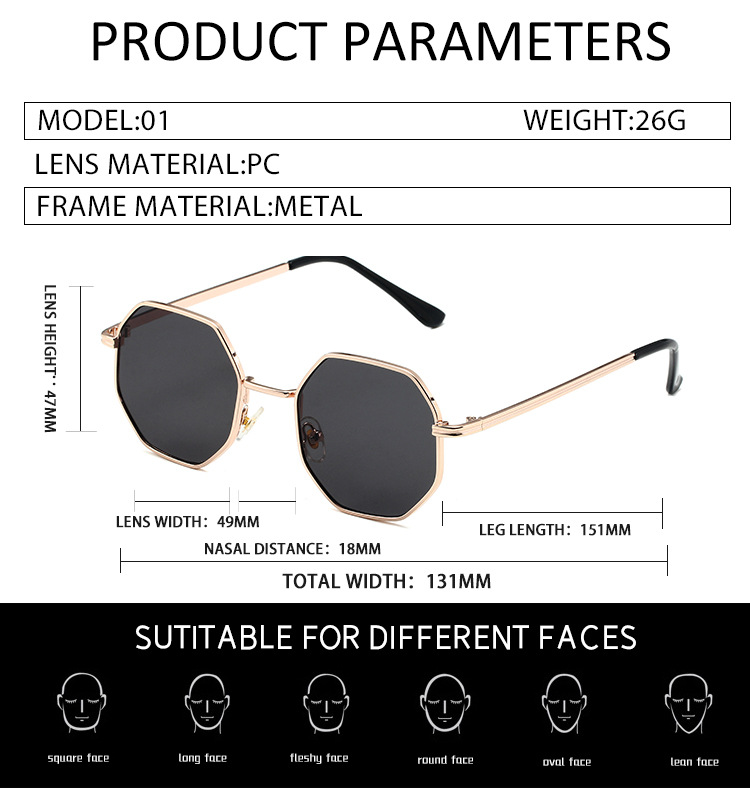 Retro Small Frame Sunglasses - Men & Women's Trendy Metal Octagonal Glasses (Street Style, Round Face Fit - S2086)_voghion.com