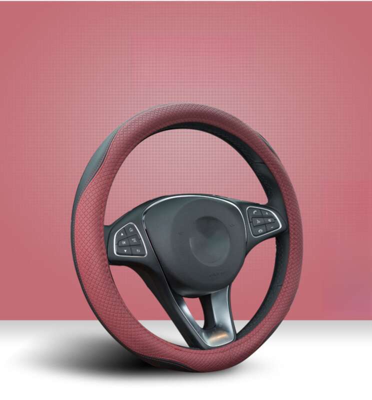 Volante in pelle a doppia aghi con giunture bicolore, coprivolante circolare per auto, coprivolante sportivo minimalista a forma di mulino a vento_voghion.com