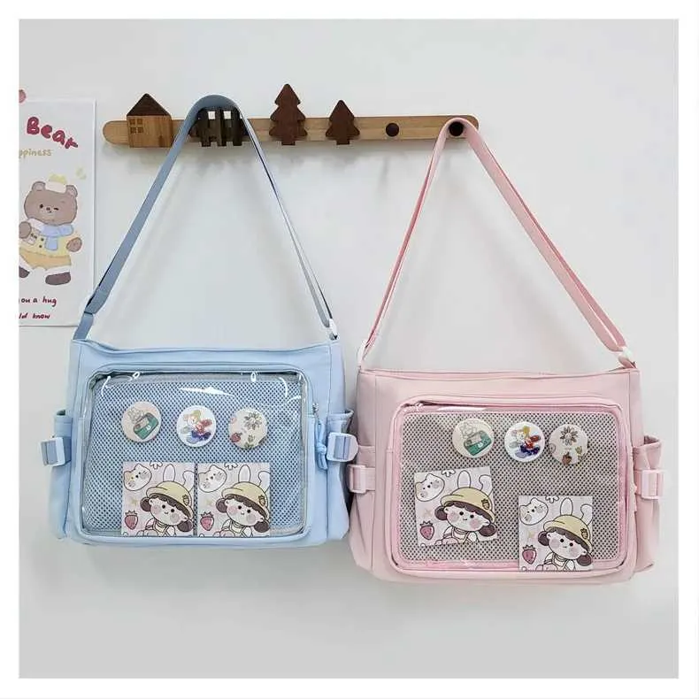 Stile preppy Candy Color Carino Spalla Anime Expo Trasparente Badge Display Messenger Bag Donne Bambola Itabag Crossbody_voghion.com