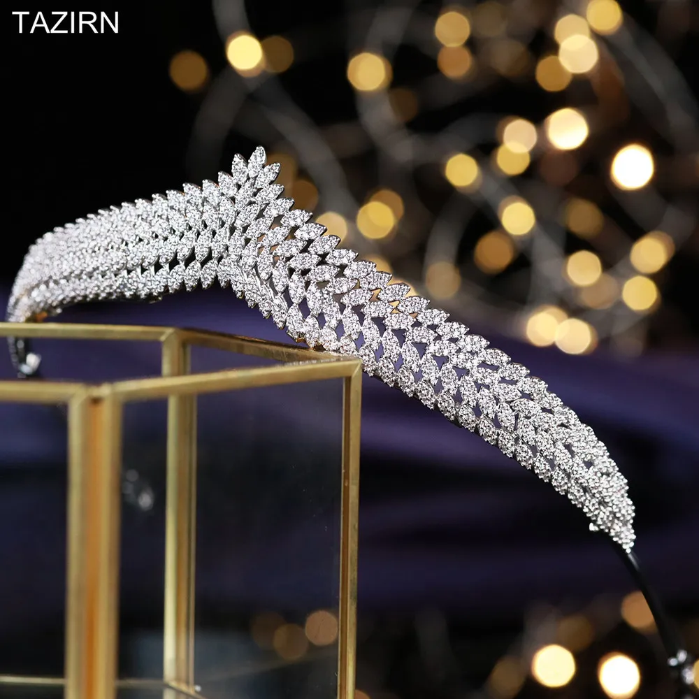 Bijoux TAZIRN Mariage Mariée Couronnes Zircon Diadème Diadèmes Arabes CZ Princesse Chapeaux Élégant Pageant Fête Cheveux_voghion.com