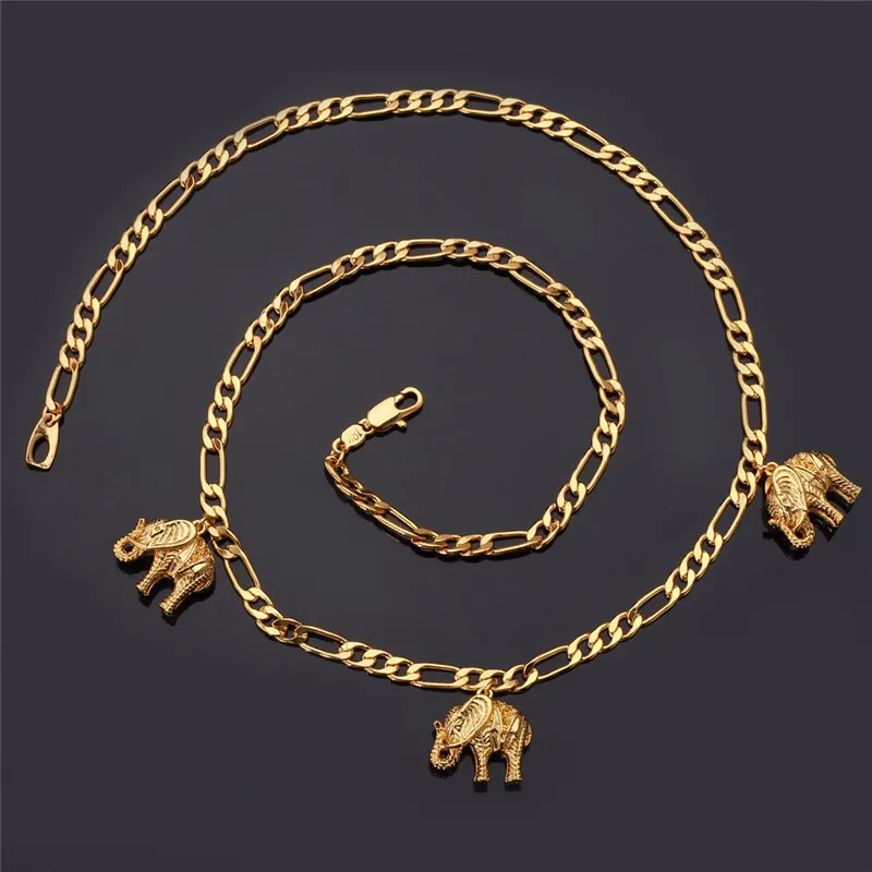 Collier tendance en forme d'éléphant pour femme, bijou tendance, chaîne Figaro, couleur or, breloque, N114_voghion.com
