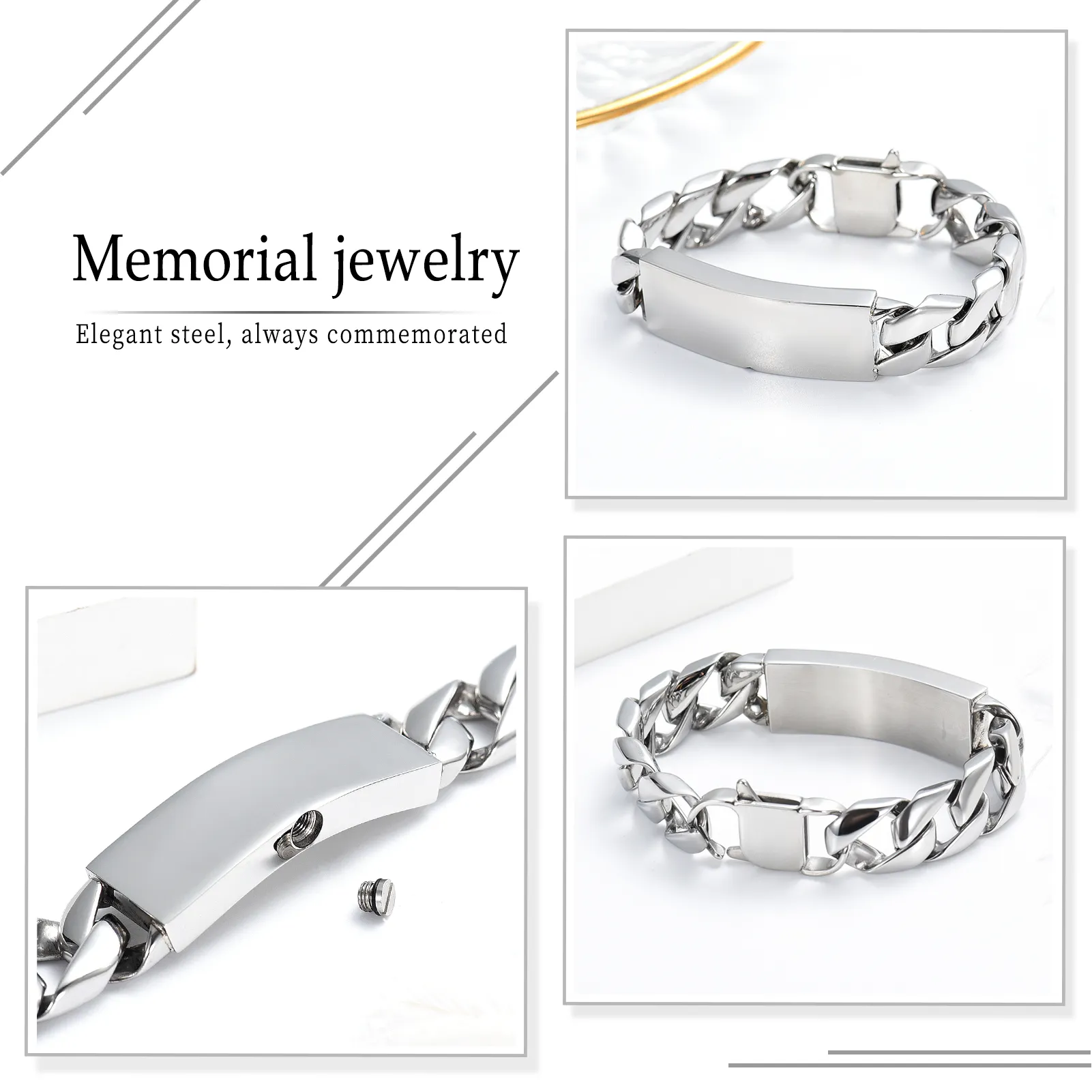 Armreif mit kostenloser Gravur, Gedenkarmband mit Urne aus Edelstahl, Aufdruck, verstellbar und individuell anpassbar für Frauen und Männer_voghion.com