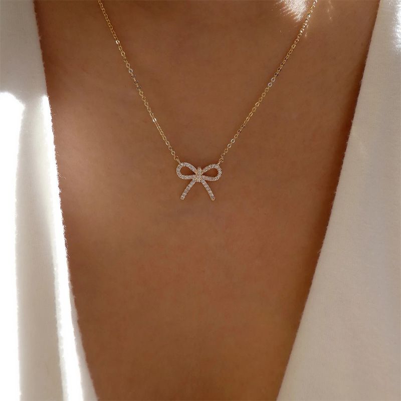 Gioielli moda fiocco pendente nicchia dia lega collana maglione catena donne_voghion.com