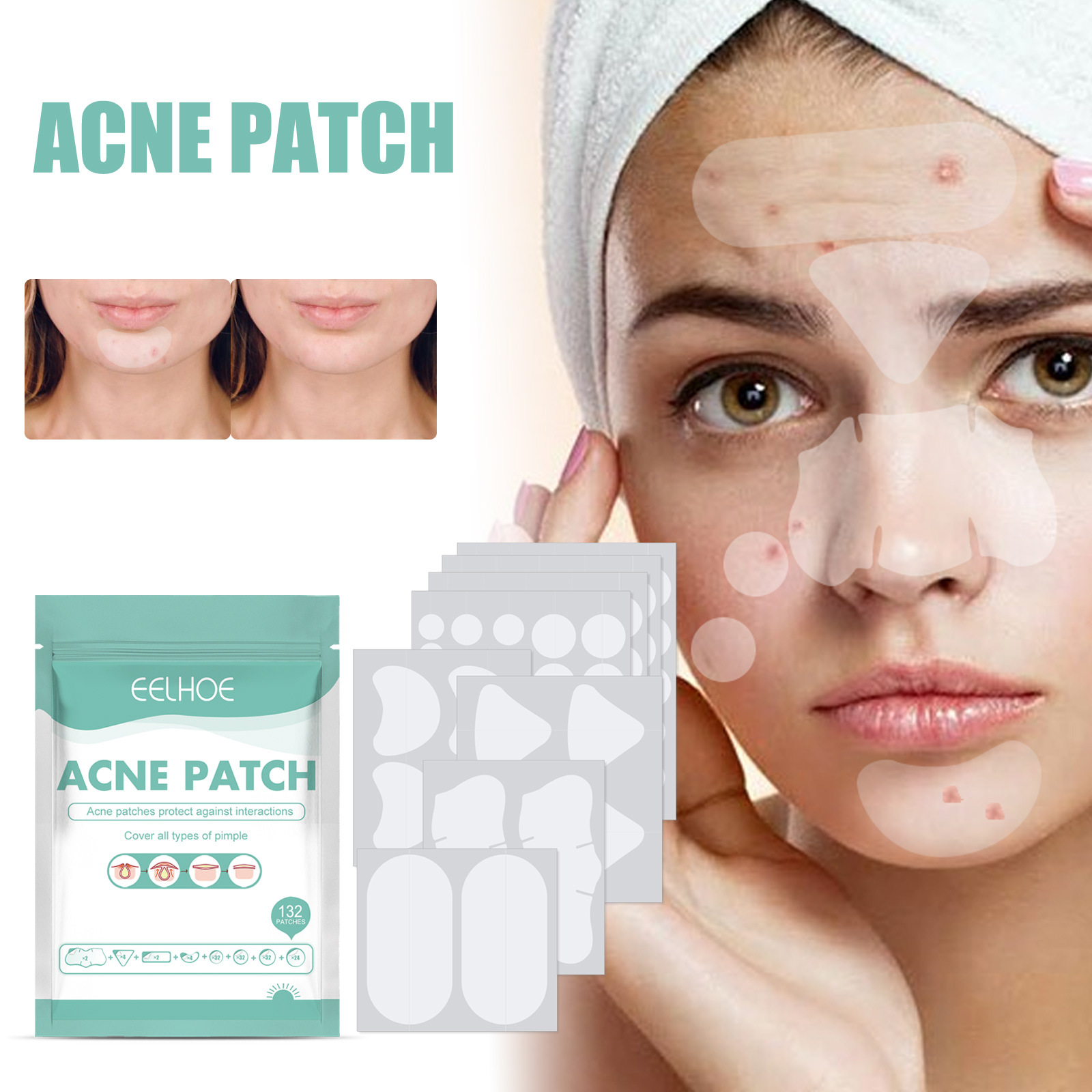 Maschera facciale EELHOE Schiarisci la stampa Patch delicata e non irritante per la rimozione della pulizia dell'acne_voghion.com