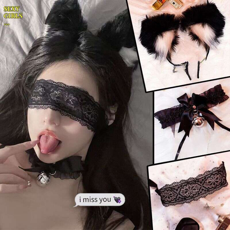 [6592 Koleksiyoncu] Fox Clip Kedi Kulakları (Buharda Pişirilmiş Kedi Kulağı Şekilli Ekmek) Kafa Bandı Çember Çan Yaka Dantel Göz Maskesi Seksi Kabarık_voghion.com