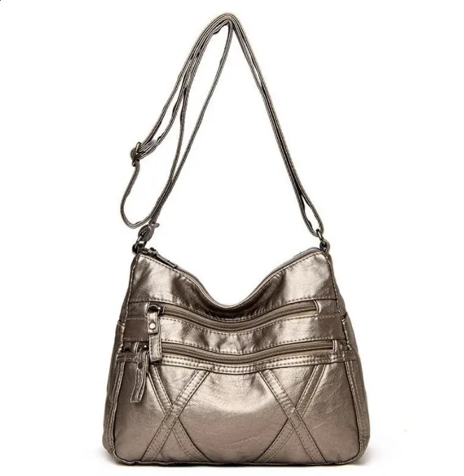 Borsa a tracolla e messenger da donna in morbida pelle grigia_voghion.com