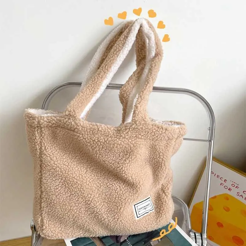 Designer Bag Simple cashmere soft plush shoulder fluffy large capacity shopping bag womens travel handbag Y241115_voghion.com
