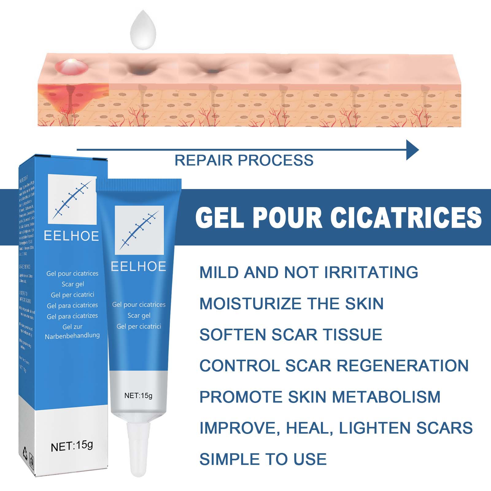 EELHOE scar gel external cold compress cream skin damage repair type softening, smoothing and moisturizing_voghion.com