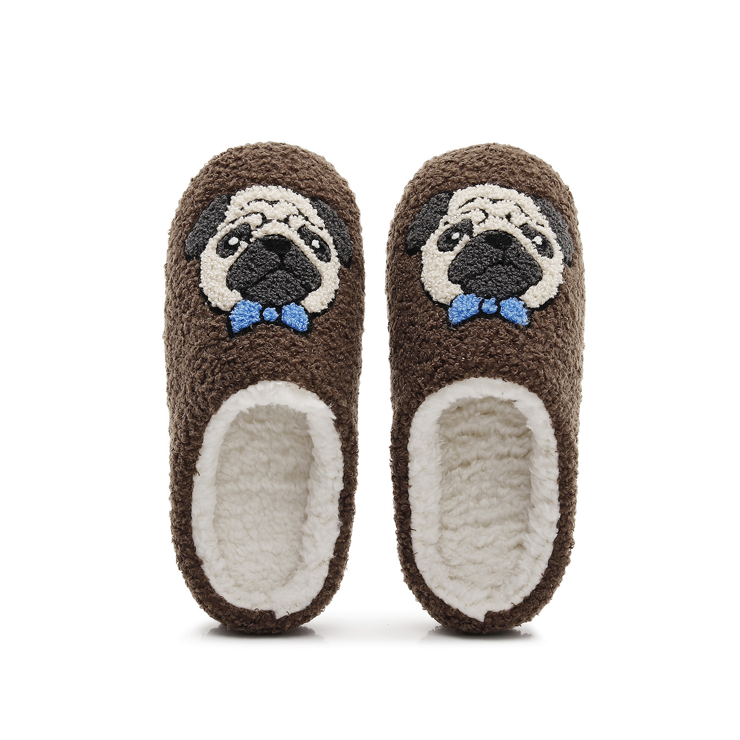 Autumn Winter Pug Cotton Women Home Indoor Cartoon Soft Sole Warm Non-Slip Slippers For Men