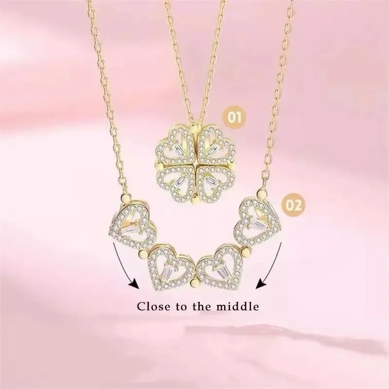 Collana con foglia portafortuna, donna, erba, magnete, attrae la luce, accessori di alta qualità, senso di un'altra catena per clavicola_voghion.com