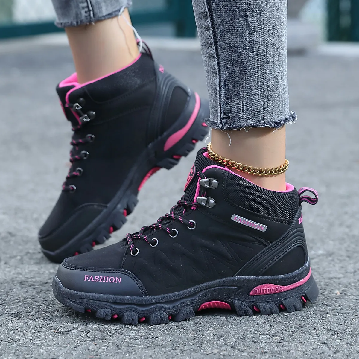 Scarpe da donna alla moda, scarpe sportive da trekking per il tempo libero resistenti all'usura e con tomaia alta_voghion.com