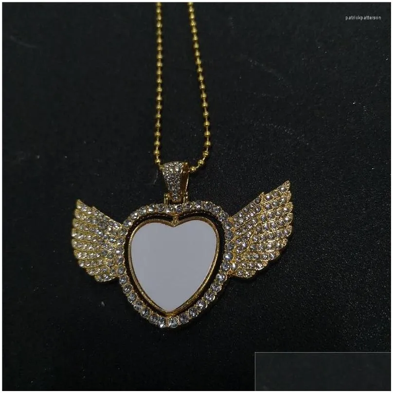Sublimation Blank Heart Wing Pendant Necklace For Custom Jewelry_voghion.com