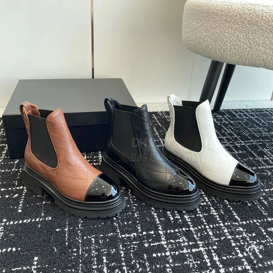 women leather Ankle platform slip-on round Flat fashion booties chunky Black ankle boots Knight designer Boots womens_voghion.com