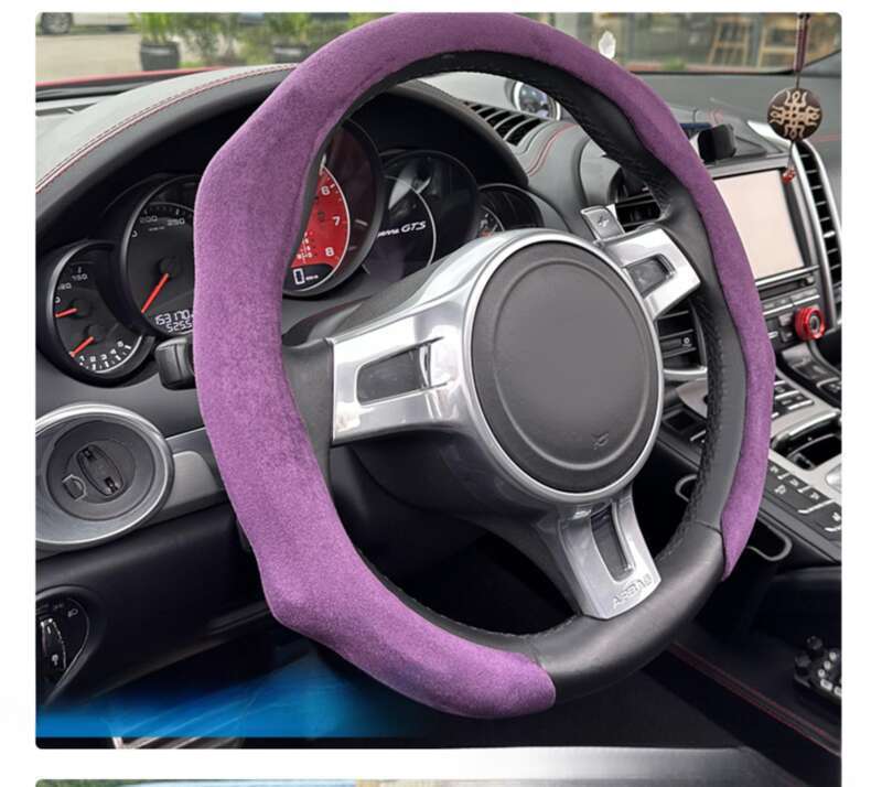 Husă volan auto pentru toate anotimpurile, protecție din piele întoarsă, plasă absorbantă de transpirație, roșie, rotundă, în formă de D, universală, pentru mâner_voghion.com