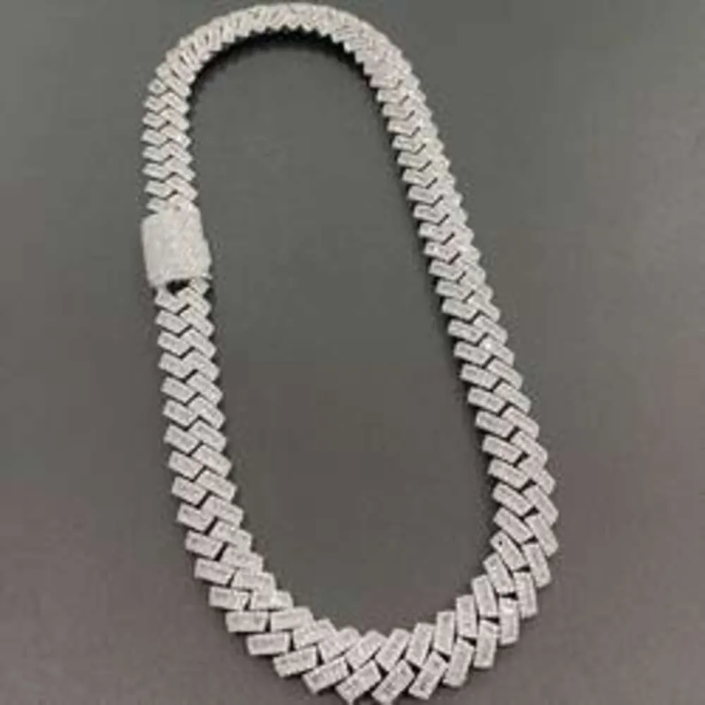Pendant 15mm Hip Hop VVS Diamond Baguette Cuban Link Chain Moissanite Sier Jewelry Box Necklaces Hiphop_voghion.com
