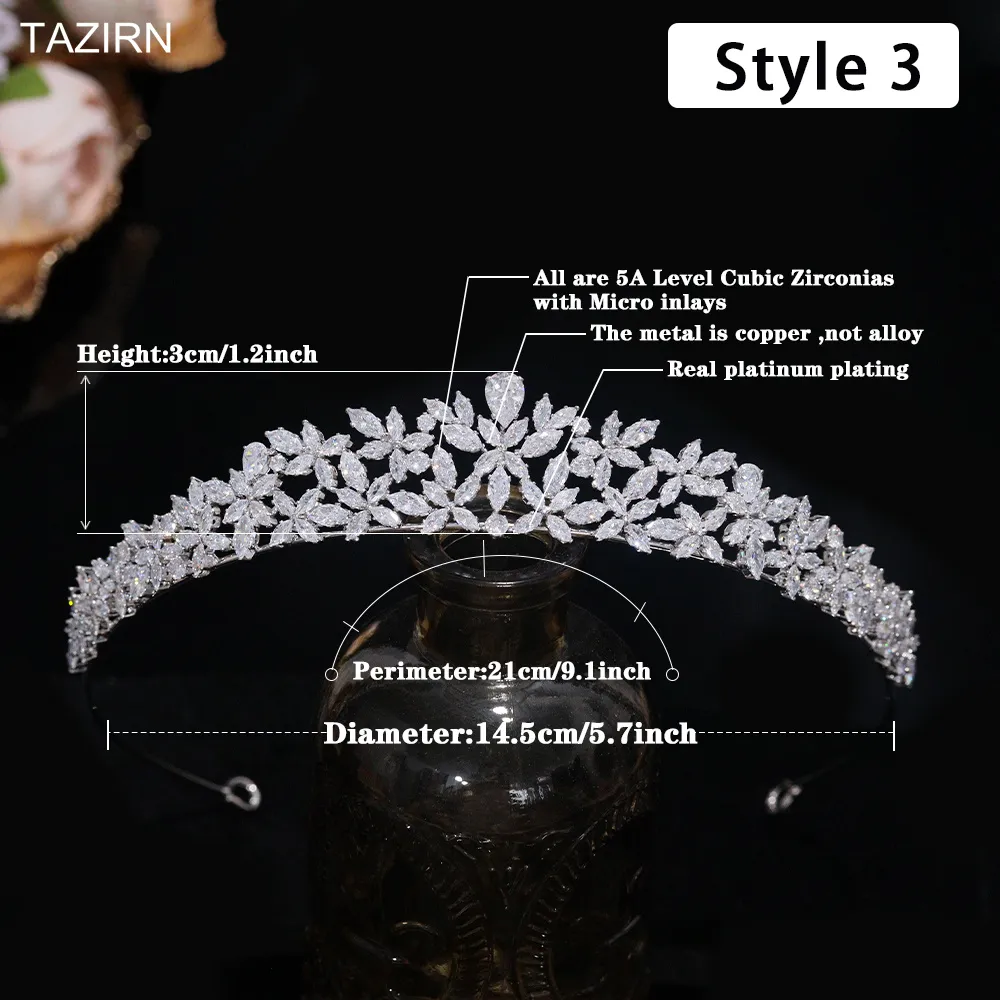 Bijoux TAZIRN Petites couronnes de mariée florales en zircone cubique Diadèmes faits à la main en CZ Coiffe de mariée Bal Fête d'anniversaire_voghion.com