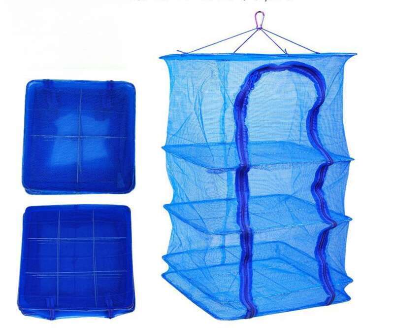 Rede azul, com fecho de pressão, gaiola pequena dobrável de três e cinco camadas para os olhos, rede de secagem ao sol com zíper azul_voghion.com
