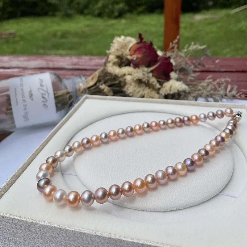 Chaînes Charmant 18"8-9mm Naturel Mer Véritable Violet Doré Blanc Rose Multicolore Collier Femmes Bijoux_voghion.com