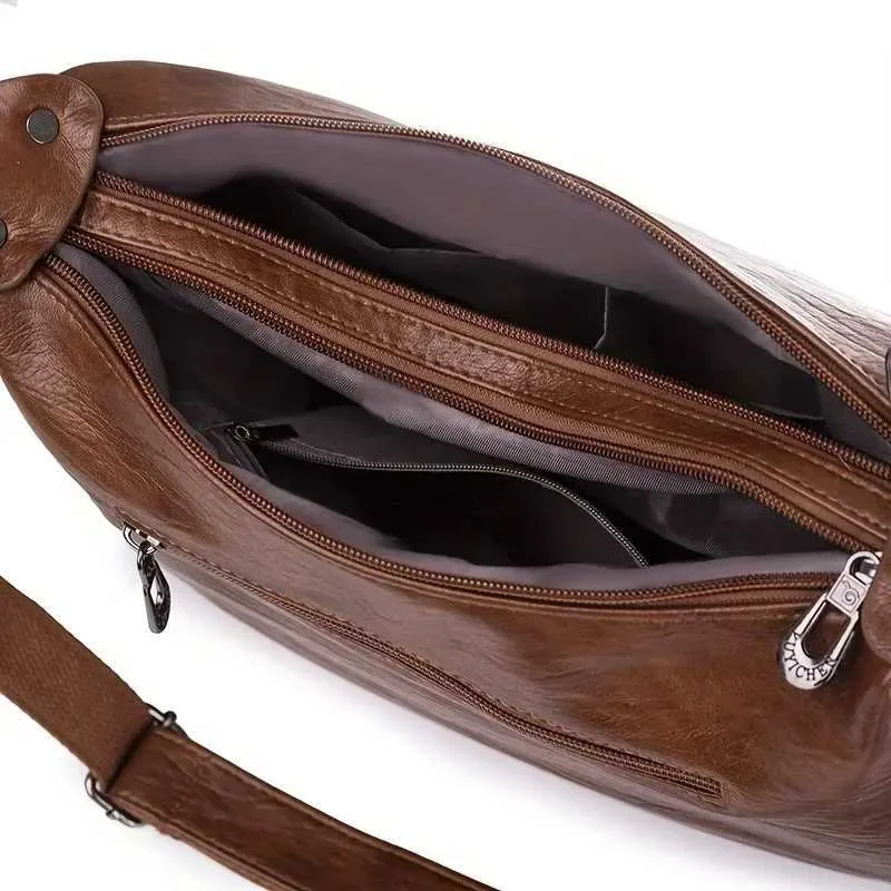 Borsa a tracolla in pelle PU tinta unita casual alla moda di grande capacità retrò Hobo da donna semplice e versatile C241104_voghion.com