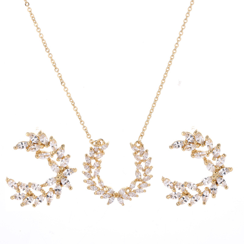 Accessori per banchetti Gioielli in zircone coreano Spiga di grano Sposa Abito da sposa Orecchini Collana Set di due pezzi di gioielli_voghion.com