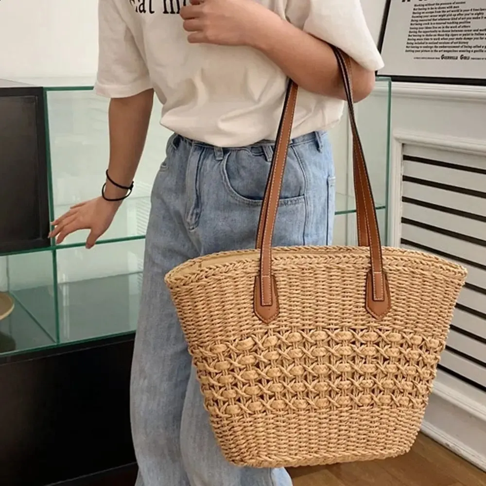 Women Casual Handbags Wicker Woven Shoulder Bags Summer Beach Straw Bag Large Capacity Tote Lady Big Purses 241008_voghion.com