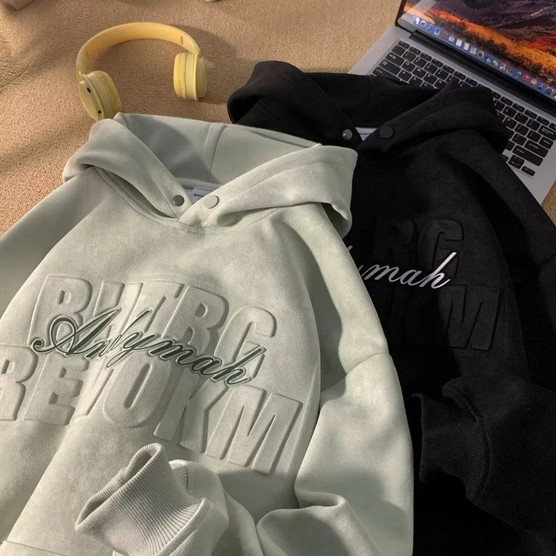 Men's Clothing Suede heavyweight sweatshirt for men, new autumn style retro trendy brand design niche casual hooded jacket