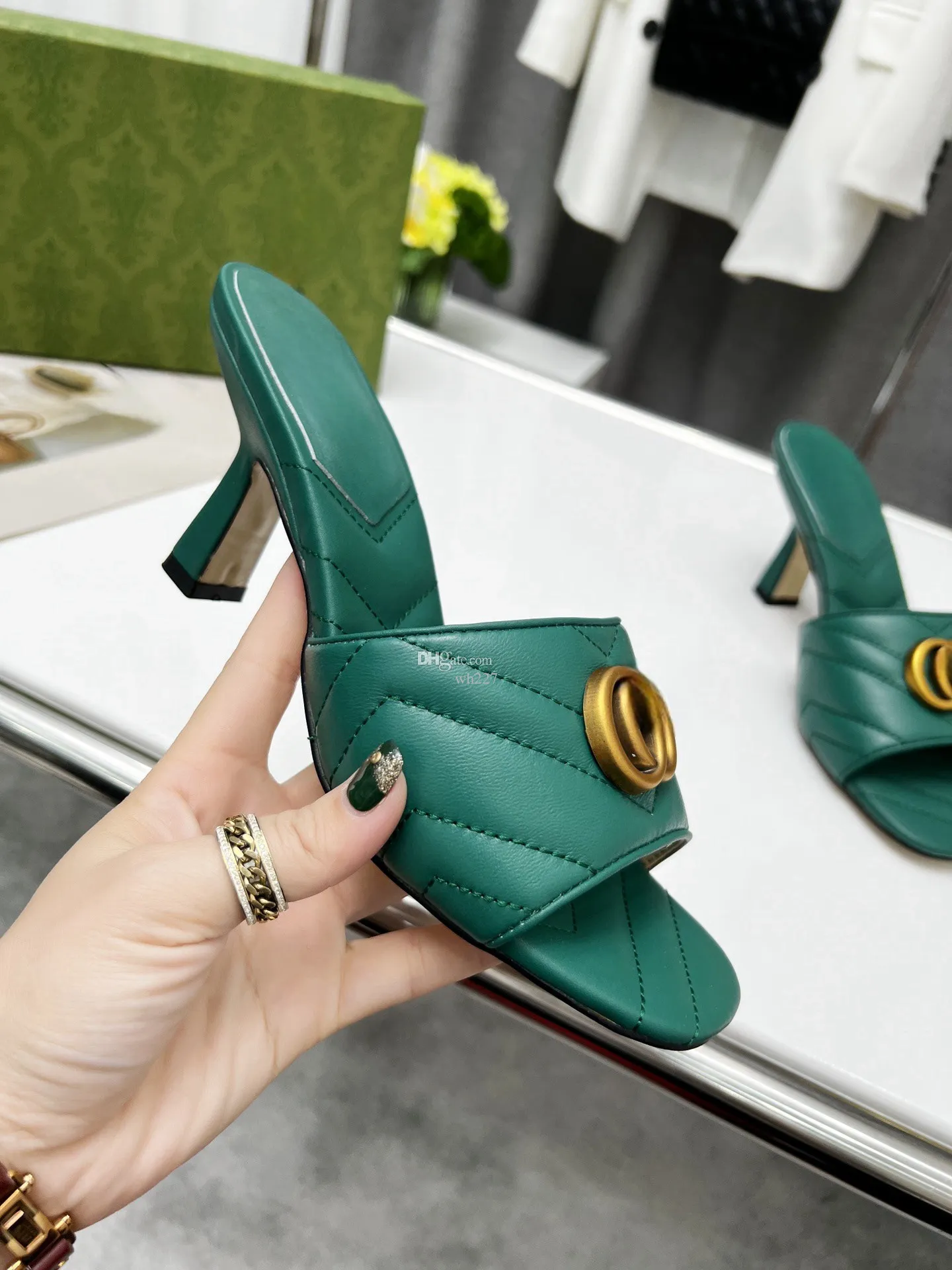 Summer Women's sandals, high fashion designer embroidered printed leather square heels, size 35-42, with shoe box_voghion.com