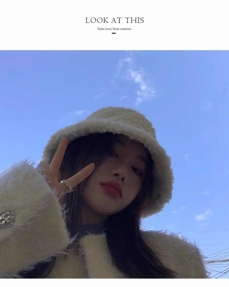 New Lamb Hair Fisherman Children: Versatile Autumn Showcasing Face, Small for Winter, Thickened and Warm Plush Pot Hat_voghion.com