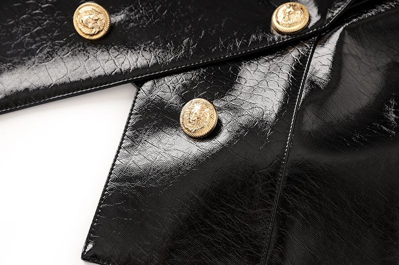 women's 2023 autumn and winter new style black pu leather shiny shrug slim small suit waist temperament_voghion.com