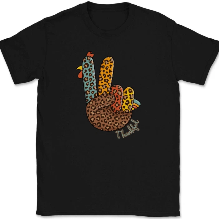 Leopard Truthahn Hand Thanksgiving T-shirt Damen Herren Lustig_voghion.com