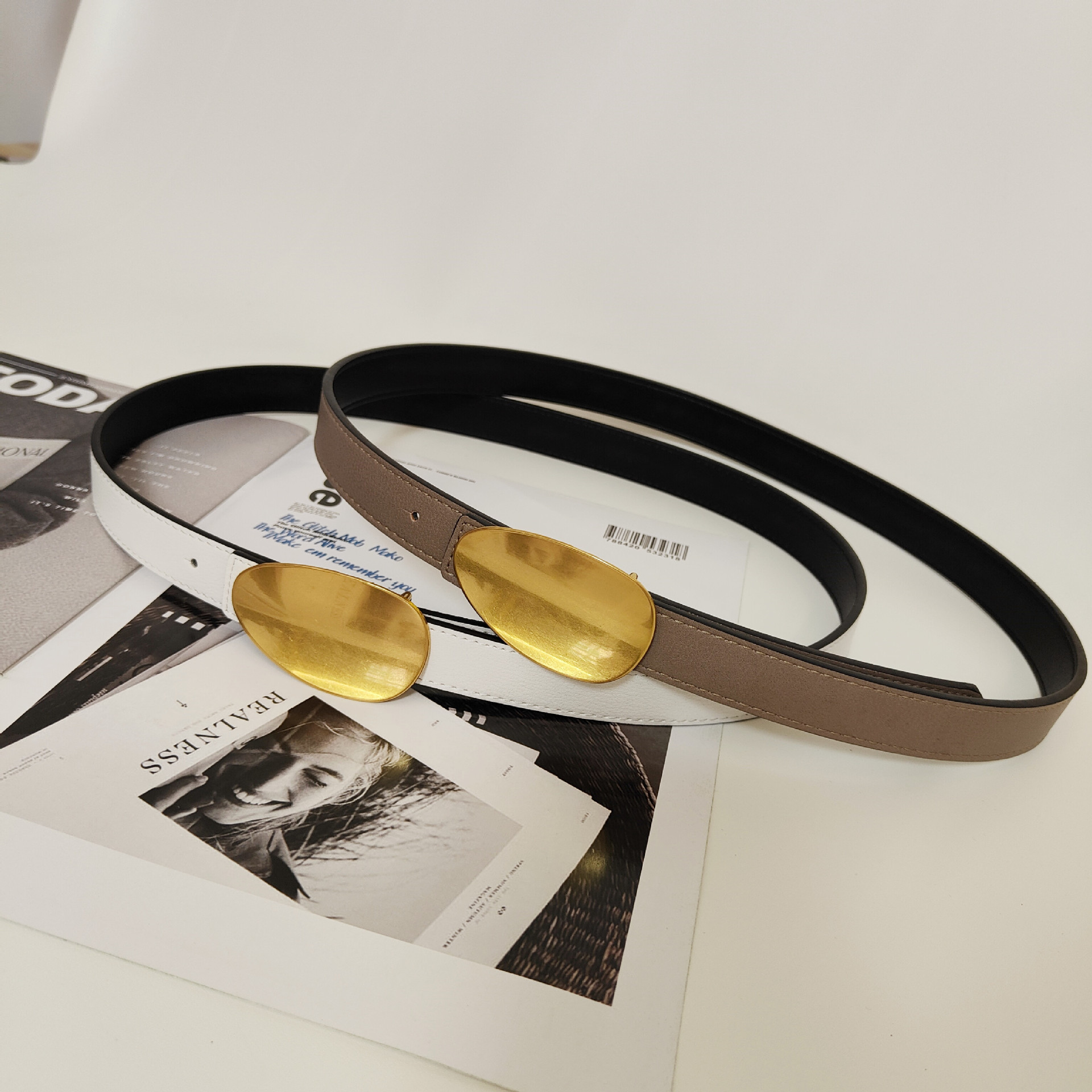 Ceinture en cuir de vache véritable colorée pour femme, nouvelle collection 2024, simple et polyvalente, tendance coréenne pour jeans_voghion.com
