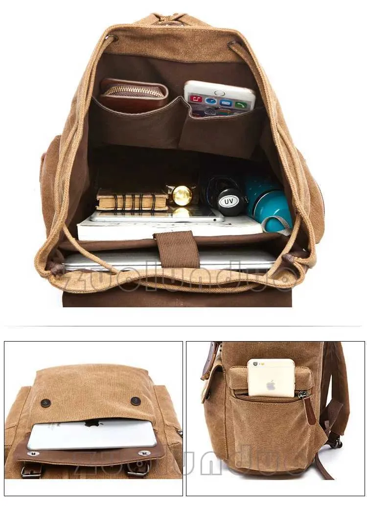 Sac à dos vintage en toile pour ordinateur portable pour hommes Mochila Feminina Mode Anti-vol Femmes Sacs à dos de voyage Sac à dos d'école C241031_voghion.com