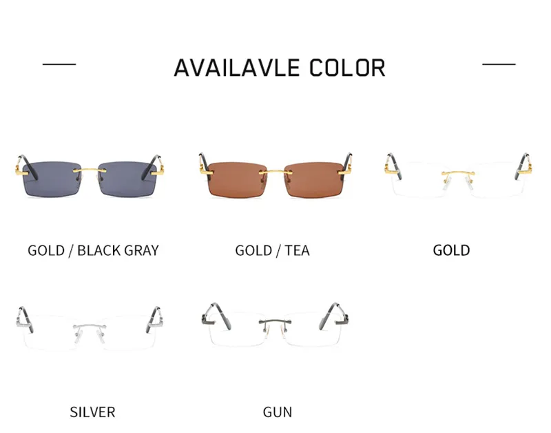 Wholesale Rimless Fashion hardware Series Sunglasses Metal driving glasses High Quality Designer UV400 rectangular shape_voghion.com