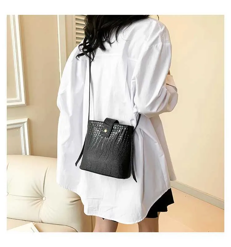 Retro Steinmuster Eimer Handtasche Damen Umhängetasche Schultertasche_voghion.com