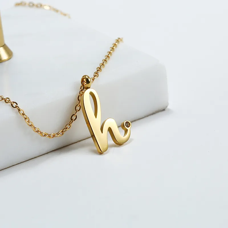 Chains Stainless Steel Necklace English Letter H Inlaid Zircon Fashion Clavicle Chain Surname Custom Wholesale_voghion.com