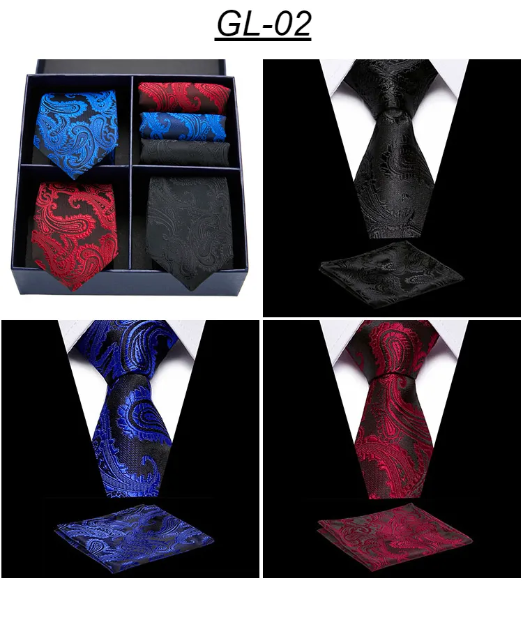 Rusetit Miesten Solmiosarja Klassinen 7,5 cm Solmio ja Keltainen Vihreä Musta Paisley Pocket Square Miehille Häät_voghion.com