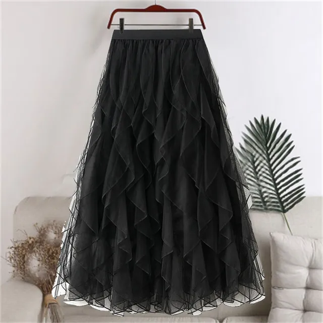 hot selling New Arrival 2024 Fashion Ruffle Tulle Women Elegant High Waist Mesh Tutu Sweet Skirt Female Casual Midi Long Skirts_voghion.com