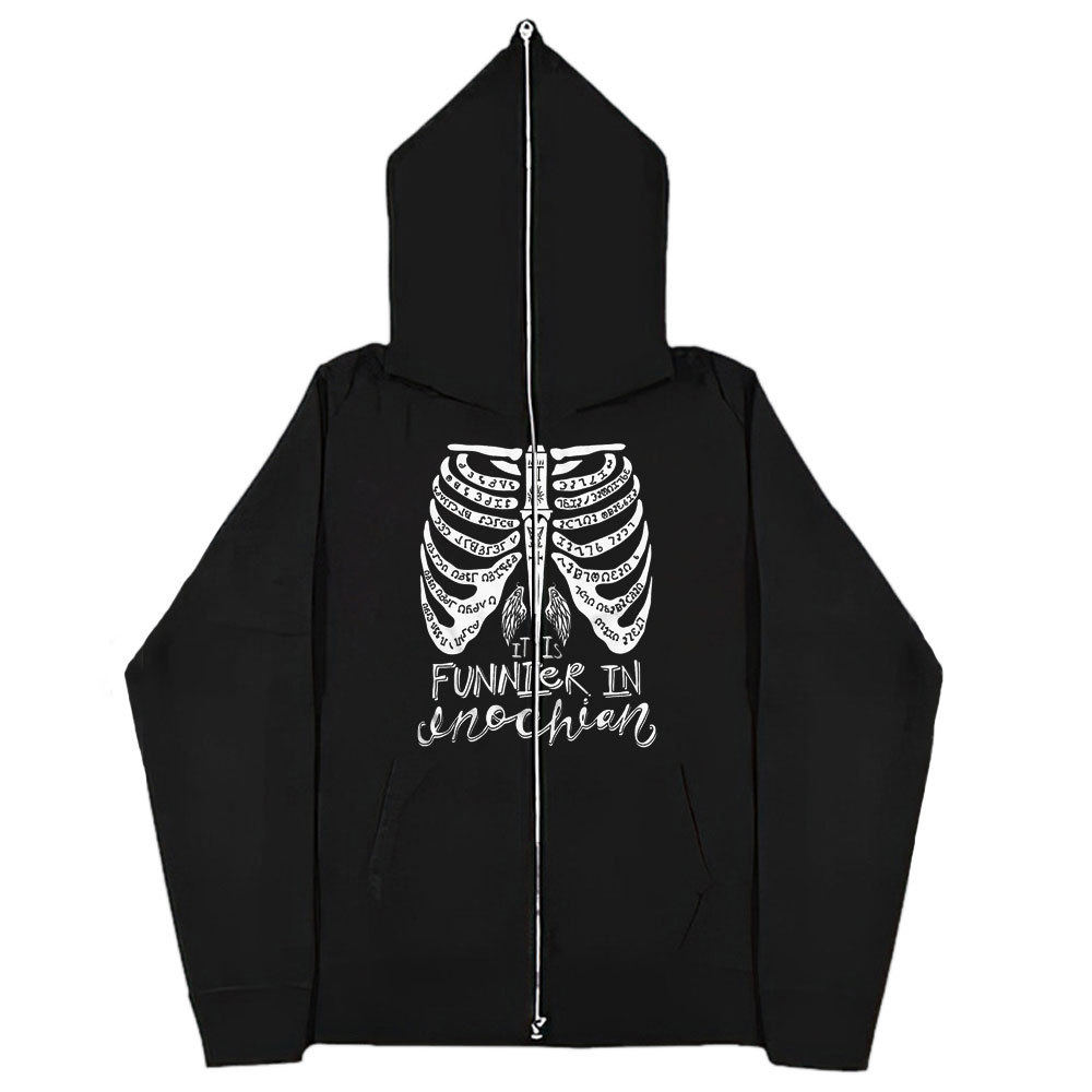 Herrenbekleidung 2024 dunkles Skelett schwarzes Sweatshirt Herren- und Damen-Hoodie Gothic-Paar Harajuku-Stil lässiger Reißverschluss-Sweatshirt-Trend_voghion.com