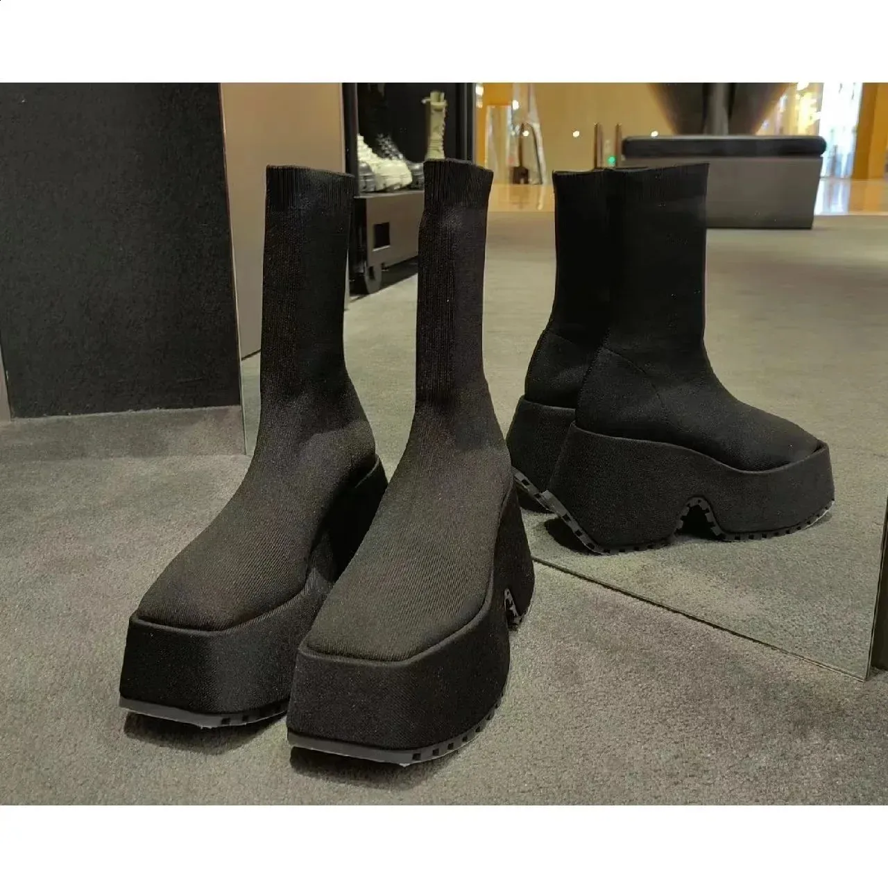 Sock Woman Hided Female Casual Shoes Autumn Wedge Lady Knitting Short Ankle Boots Platform 11 CM 240826_voghion.com