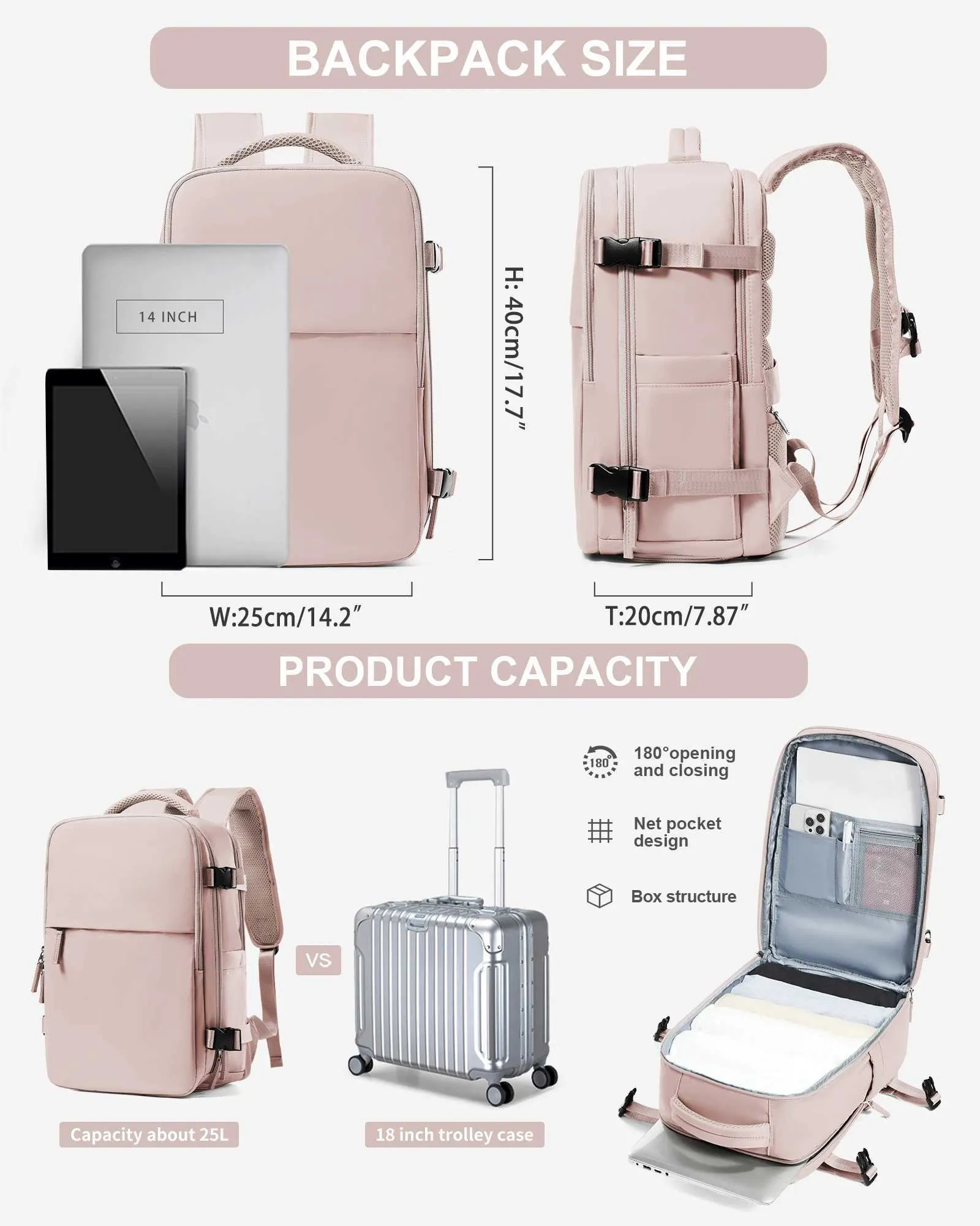 Frauen Reise Ryanair 40x20x25 Kabine Tasche Hand Lage Verstärkt Dayback Carry-Ons Laptop Rucksack für Männer mochilas_voghion.com