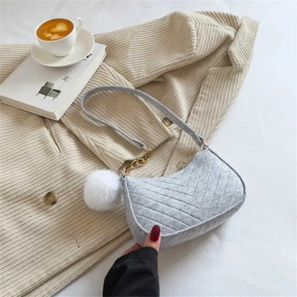 Borsa a tracolla con manico piccolo, modello in feltro alla moda, da donna, con portafoglio, tinta unita, sottobraccio, Y241123_voghion.com