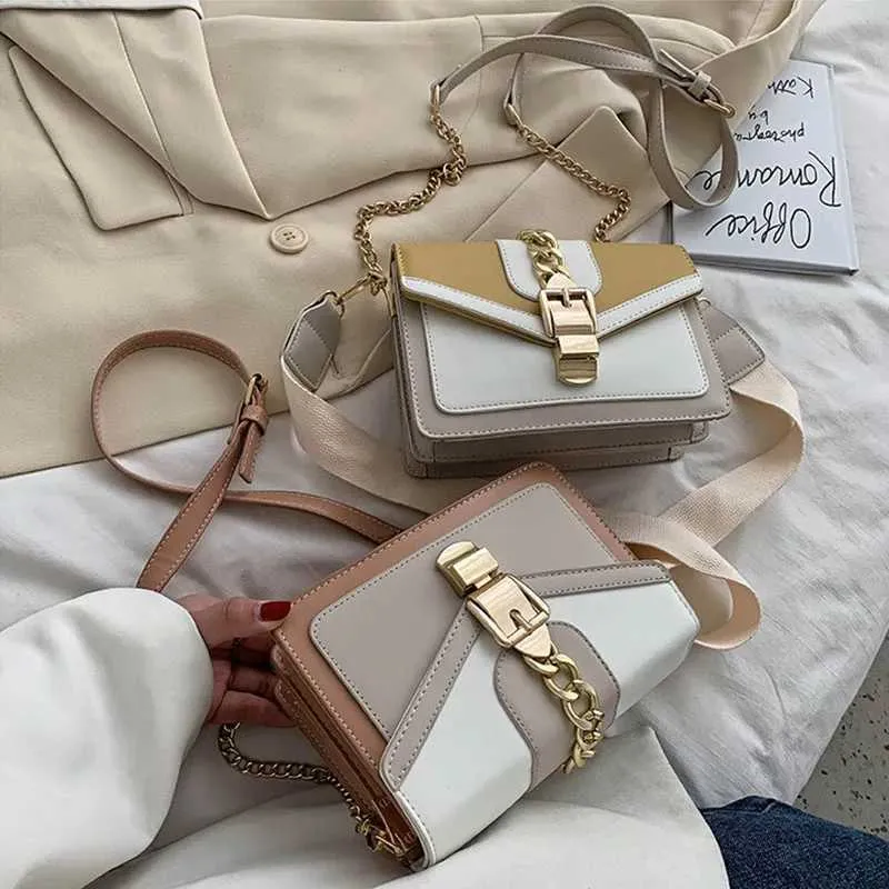 Mode Frauen Kette Crossbody Freizeit Splice Kleine Quadratische Schulter Design Umhängetasche Reise Geldbörse und Handtasche241216_voghion.com