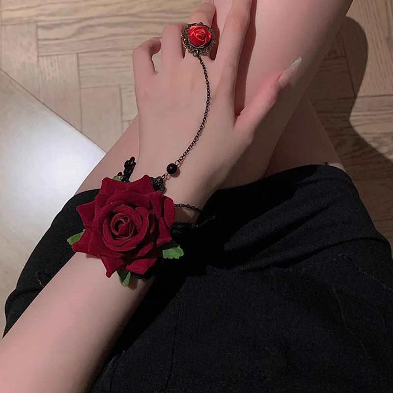 Gothic Rose Flower Bangle Bracelet Vintage Style For Women_voghion.com