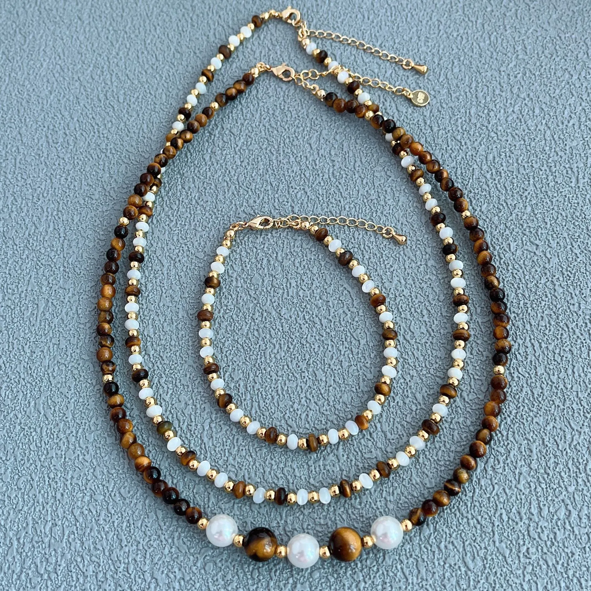 Ketten Maillard Tigerauge Perlmutt Perlen Perlen Leichte Retro Halskette Damen Nische Schlüsselbein Kette Süß Cool_voghion.com